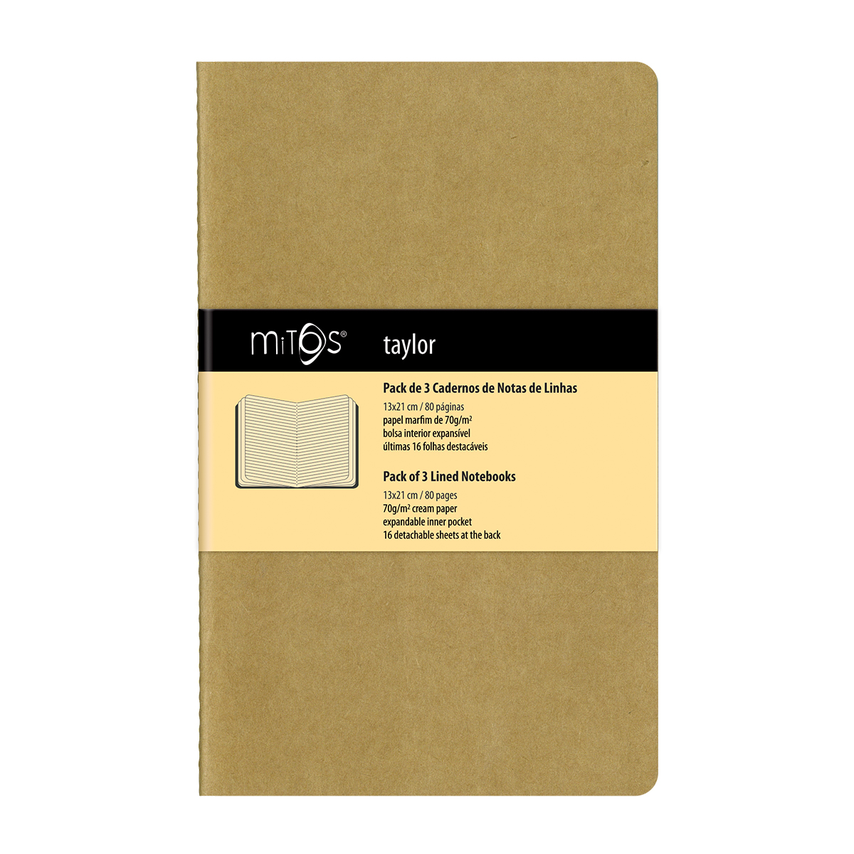 MITOS® TAYLOR-Pack3 Cadernos Notas Linhas(13x21cm)80pag